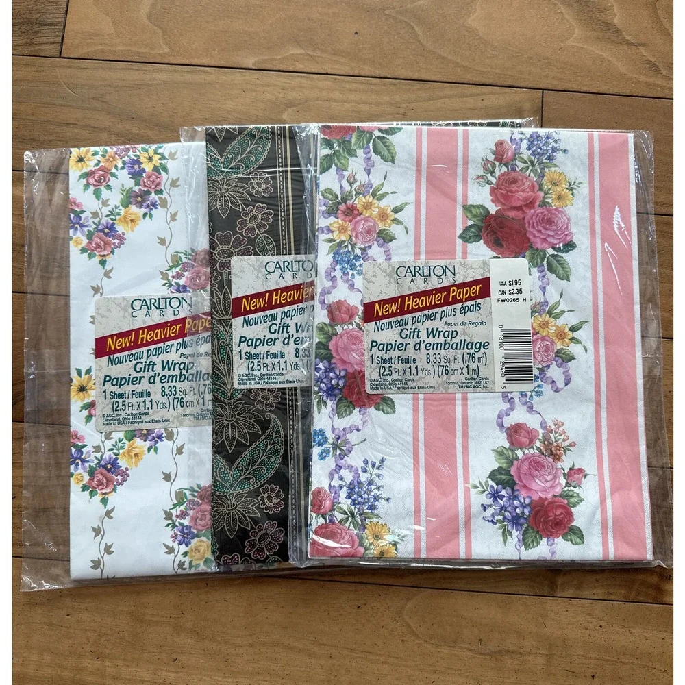 Vintage Carlton Cards Gift Wrap Lot Of‎ 10 Heavy Wrapping Paper Floral Flowers